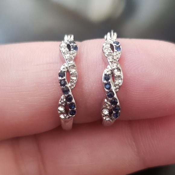 Sapphire Silver Hoop Earrings - Picture 4 of 6
